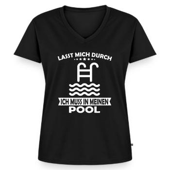 Lasst mich durch ich muss in meinen Pool - Frauen Premium Bio T-Shirt mit V-Ausschnitt - Schwarz - Vorne - AI Model Female 172 light (172cm)