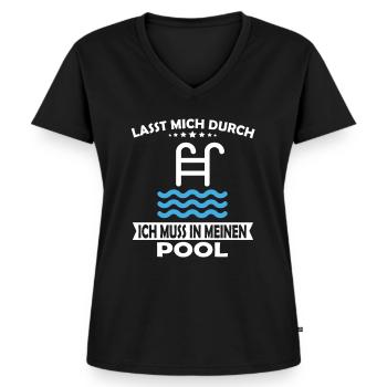 Lasst mich durch ich muss in meinen Pool - Frauen Premium Bio T-Shirt mit V-Ausschnitt - Schwarz - Vorne - AI Model Female 172 light (172cm)