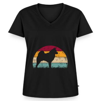 Elkhound norvégien Elkhound norvégien Millésime - T-shirt encolure en V Premium bio Femme - noir - Devant - AI Model Female 172 light (172cm)