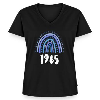 Blue Rainbow Année de naissance née en 1965 - T-shirt encolure en V Premium bio Femme - noir - Devant - AI Model Female 172 light (172cm)