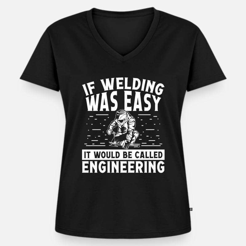If welding was easy be called - Frauen Premium Bio T-Shirt mit V-Ausschnitt - Schwarz