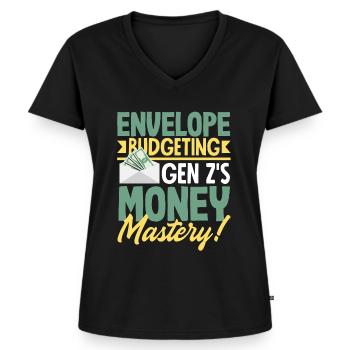 Envelope Budgeting - Money Mastery - Women's Premium Organic V-neck T-shirt - black - Front - AI Model Female 172 light (172cm)