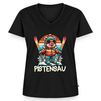 Pistensau - Perfekt für Skifahrer und Après-Ski - Frauen Premium Bio T-Shirt mit V-Ausschnitt - Schwarz - Vorne - AI Model Female 172 light (172cm)