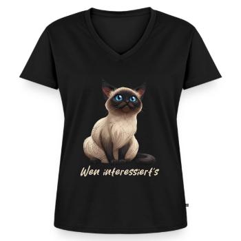 Siamkatzen Liebhaber WEN INTERESSIERT'S Lustiges - Frauen Premium Bio T-Shirt mit V-Ausschnitt - Schwarz - Vorne - AI Model Female 172 light (172cm)