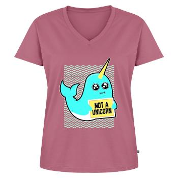 Narval cadeau de licorne Kawaii baleine plongée sous-marine - T-shirt encolure en V Premium bio Femme - mauve - Devant - AI Model Female 172 dark (172cm)