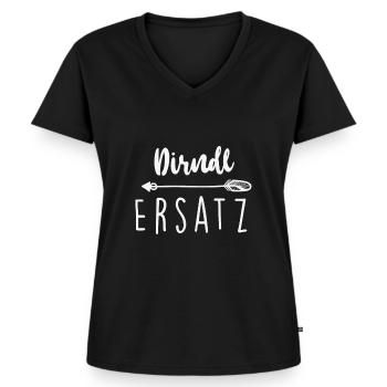 Mei Dirndl is in da Wäsch Dirndl Ersatz & - Frauen Premium Bio T-Shirt mit V-Ausschnitt - Schwarz - Vorne - AI Model Female 172 light (172cm)