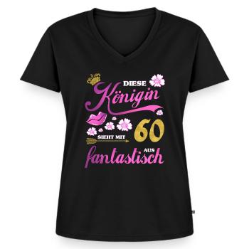 60. Geburtstag Königin Geschenk 60 Jahre - Frauen Premium Bio T-Shirt mit V-Ausschnitt - Schwarz - Vorne - AI Model Female 172 light (172cm)
