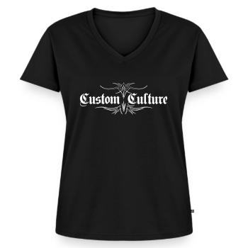 LOGO CUSTOM CULTURE weiß - Frauen Premium Bio T-Shirt mit V-Ausschnitt - Schwarz - Vorne - AI Model Female 172 light (172cm)