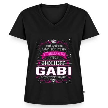 Eure Hoheit Gabi betritt den Raum - Frauen Premium Bio T-Shirt mit V-Ausschnitt - Schwarz - Vorne - AI Model Female 172 light (172cm)