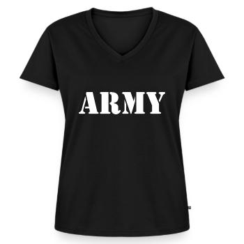 Army - Frauen Premium Bio T-Shirt mit V-Ausschnitt - Schwarz - Vorne - AI Model Female 172 light (172cm)
