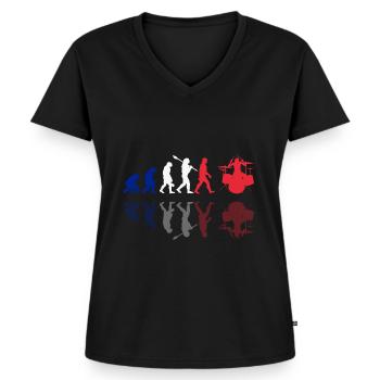 Evolution de l’homme Drums Band Retro Vintage Drummer - T-shirt encolure en V Premium bio Femme - noir - Devant - AI Model Female 172 light (172cm)