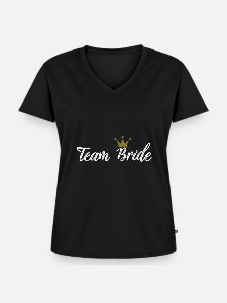Team Bride - Frauen Premium Bio T-Shirt mit V-Ausschnitt - Schwarz