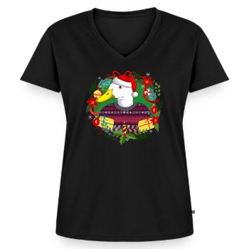 Ugly Christmas Ente in Weihnachtspulli mit Hut - Frauen Premium Bio T-Shirt mit V-Ausschnitt - Schwarz - Vorne - AI Model Female 172 light (172cm)