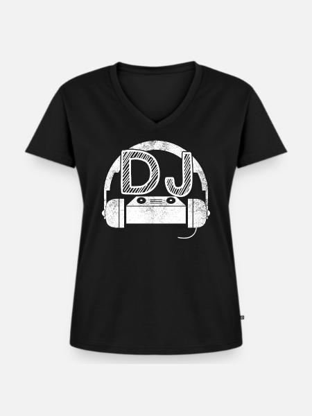 DJ Mischpult mit Kopfhörern - Frauen Premium Bio T-Shirt mit V-Ausschnitt - Schwarz