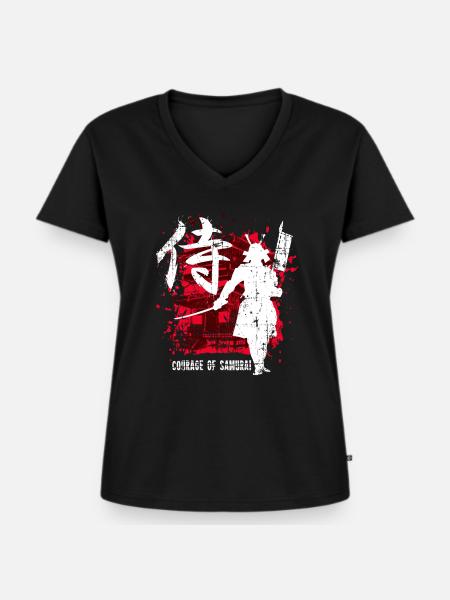 Samurai Krieger Geschenk - Frauen Premium Bio T-Shirt mit V-Ausschnitt - Schwarz
