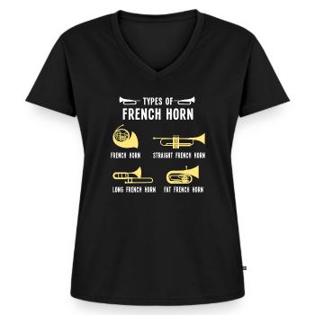 Blashorn Horn Hörner Blaskapelle Musiker Blasmusik - Frauen Premium Bio T-Shirt mit V-Ausschnitt - Schwarz - Vorne - AI Model Female 172 light (172cm)