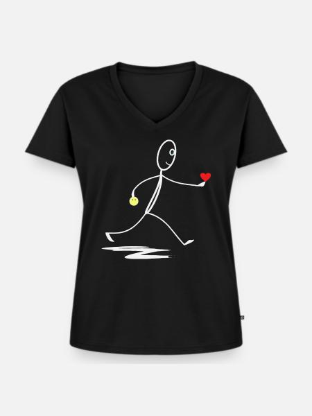 Herz - Herzlich - Strichmännchen - Frauen Premium Bio T-Shirt mit V-Ausschnitt - Schwarz