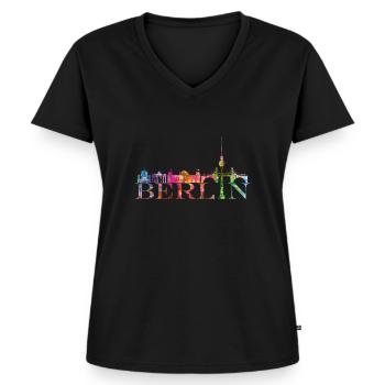 Berlin - Frauen Premium Bio T-Shirt mit V-Ausschnitt - Schwarz - Vorne - AI Model Female 172 light (172cm)
