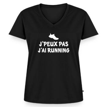 j'peux pas j'ai running - T-shirt encolure en V Premium bio Femme - noir - Devant - AI Model Female 172 light (172cm)