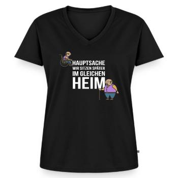 Hauptsache wir sitzen später im gleichen Heim - Frauen Premium Bio T-Shirt mit V-Ausschnitt - Schwarz - Vorne - AI Model Female 172 light (172cm)