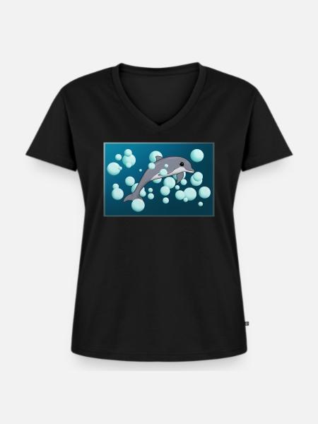 DOLPHIN AND BUBBLES - Frauen Premium Bio T-Shirt mit V-Ausschnitt - Schwarz
