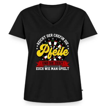 Darts Dartspieler - Frauen Premium Bio T-Shirt mit V-Ausschnitt - Schwarz - Vorne - AI Model Female 172 light (172cm)