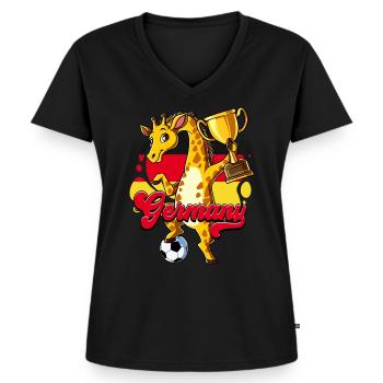 Deutschland Fußball - Frauen Premium Bio T-Shirt mit V-Ausschnitt - Schwarz - Vorne - AI Model Female 172 light (172cm)
