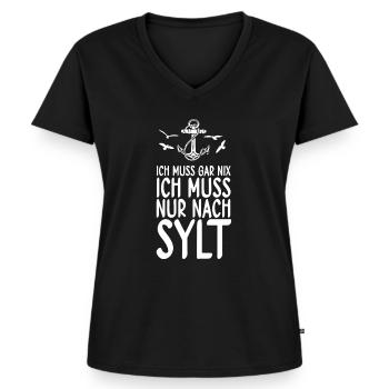 Sylt - Frauen Premium Bio T-Shirt mit V-Ausschnitt - Schwarz - Vorne - AI Model Female 172 light (172cm)