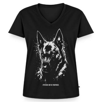 Malinois - Psycho with Purpose - Frauen Premium Bio T-Shirt mit V-Ausschnitt - Schwarz - Vorne - AI Model Female 172 light (172cm)