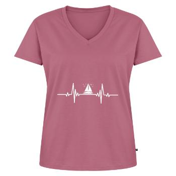 Herzschlag Segelboot mit Vögeln - Frauen Premium Bio T-Shirt mit V-Ausschnitt - Mauve - Vorne - AI Model Female 172 dark (172cm)