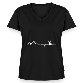 Hund - Herzschlag - Berg - (3) - Frauen Premium Bio T-Shirt mit V-Ausschnitt - Schwarz - Vorne - AI Model Female 172 light (172cm)