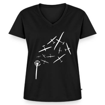 pusteblume segelflugzeug weiss gleiten Geschenkide - Frauen Premium Bio T-Shirt mit V-Ausschnitt - Schwarz - Vorne - AI Model Female 172 light (172cm)