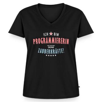 Programmiererin Beruf - Geschenk - Frauen Premium Bio T-Shirt mit V-Ausschnitt - Schwarz - Vorne - AI Model Female 172 light (172cm)