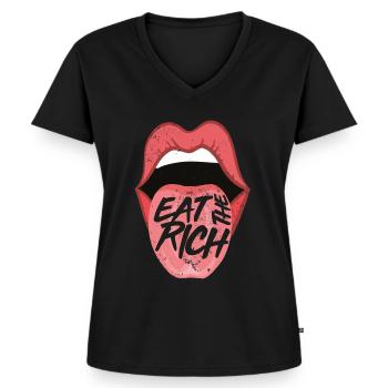 Eat the rich Sozialismus Kommunismus - Frauen Premium Bio T-Shirt mit V-Ausschnitt - Schwarz - Vorne - AI Model Female 172 light (172cm)