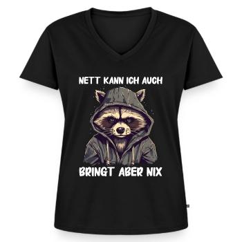 Waschbär Tier Barbados-Waschbär - Frauen Premium Bio T-Shirt mit V-Ausschnitt - Schwarz - Vorne - AI Model Female 172 light (172cm)
