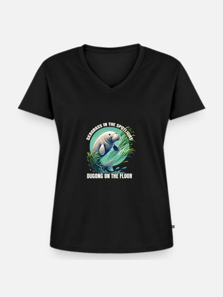 Tanzendes Dugong Unterwasser - Frauen Premium Bio T-Shirt mit V-Ausschnitt - Schwarz