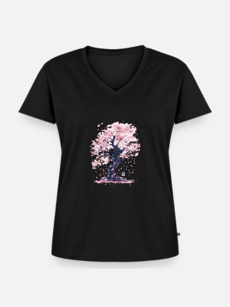 Japanische Kirschblüte, Sakura Ästhetik - Frauen Premium Bio T-Shirt mit V-Ausschnitt - Schwarz
