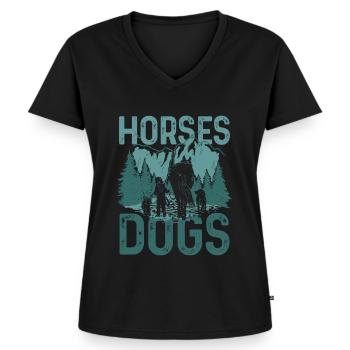 Pferde Hunde - Frauen Premium Bio T-Shirt mit V-Ausschnitt - Schwarz - Vorne - AI Model Female 172 light (172cm)