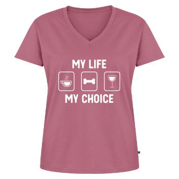 Mein Leben, meine Wahl - Wein - Hundeknochen - - Frauen Premium Bio T-Shirt mit V-Ausschnitt - Mauve - Vorne - AI Model Female 172 dark (172cm)