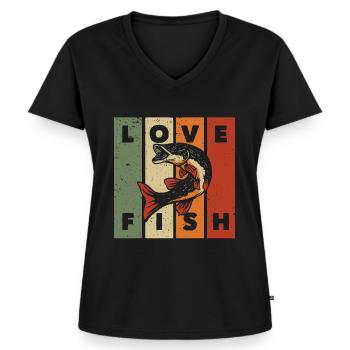 Love fish - - Women's Premium Organic V-neck T-shirt - black - Front - AI Model Female 172 light (172cm)