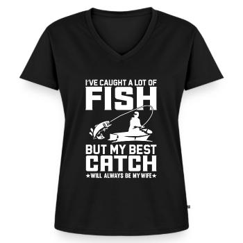 Ich habe eine Menge Fische gefangen, aber mein bes - Frauen Premium Bio T-Shirt mit V-Ausschnitt - Schwarz - Vorne - AI Model Female 172 light (172cm)