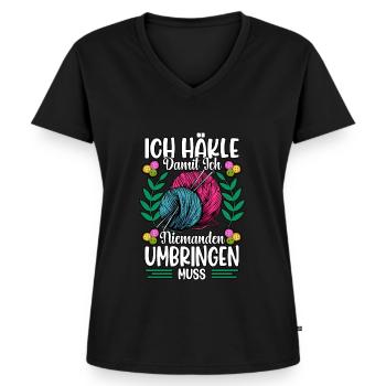 Häkeln - Frauen Premium Bio T-Shirt mit V-Ausschnitt - Schwarz - Vorne - AI Model Female 172 light (172cm)