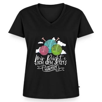 Häkeln - Frauen Premium Bio T-Shirt mit V-Ausschnitt - Schwarz - Vorne - AI Model Female 172 light (172cm)