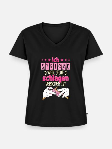 Häkeln - Frauen Premium Bio T-Shirt mit V-Ausschnitt - Schwarz
