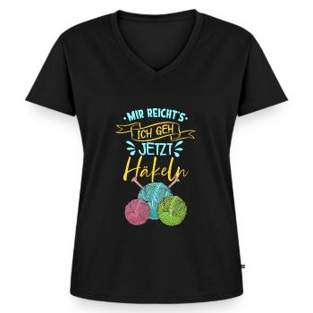 Häkeln - Frauen Premium Bio T-Shirt mit V-Ausschnitt - Schwarz - Vorne - AI Model Female 172 light (172cm)