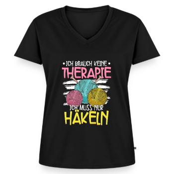 Häkeln - Frauen Premium Bio T-Shirt mit V-Ausschnitt - Schwarz - Vorne - AI Model Female 172 light (172cm)