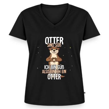 Otter Sind Süß Otter - Frauen Premium Bio T-Shirt mit V-Ausschnitt - Schwarz - Vorne - AI Model Female 172 light (172cm)