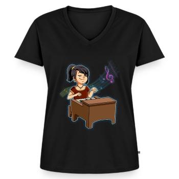 Pianiste fille - T-shirt encolure en V Premium bio Femme - noir - Devant - AI Model Female 172 light (172cm)