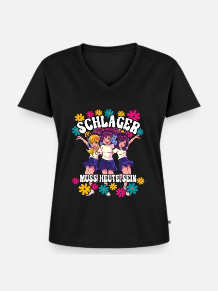 Schlager - Frauen Premium Bio T-Shirt mit V-Ausschnitt - Schwarz