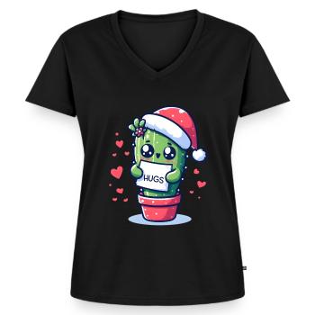 funny cactus meme for christmas wants hugs - Women's Premium Organic V-neck T-shirt - black - Front - AI Model Female 172 light (172cm)
